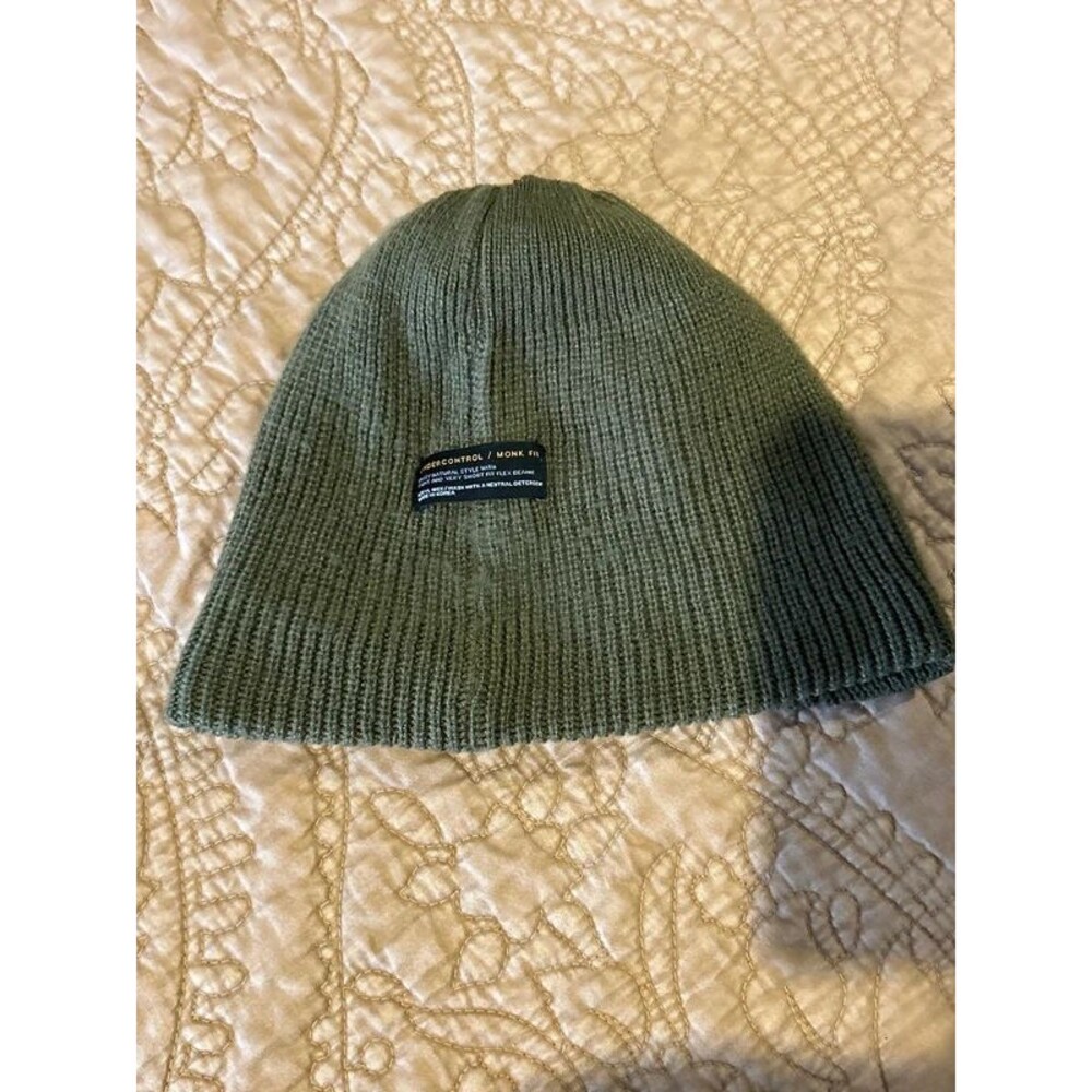 Undercontrol Monk Fit beanie in a muted green ribbed knit